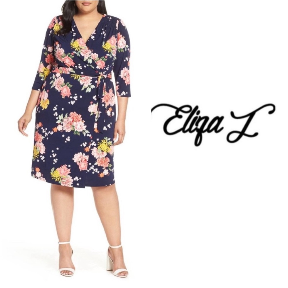 Eliza J Womens Blue Floral Faux Wrap Size 14 NWT
